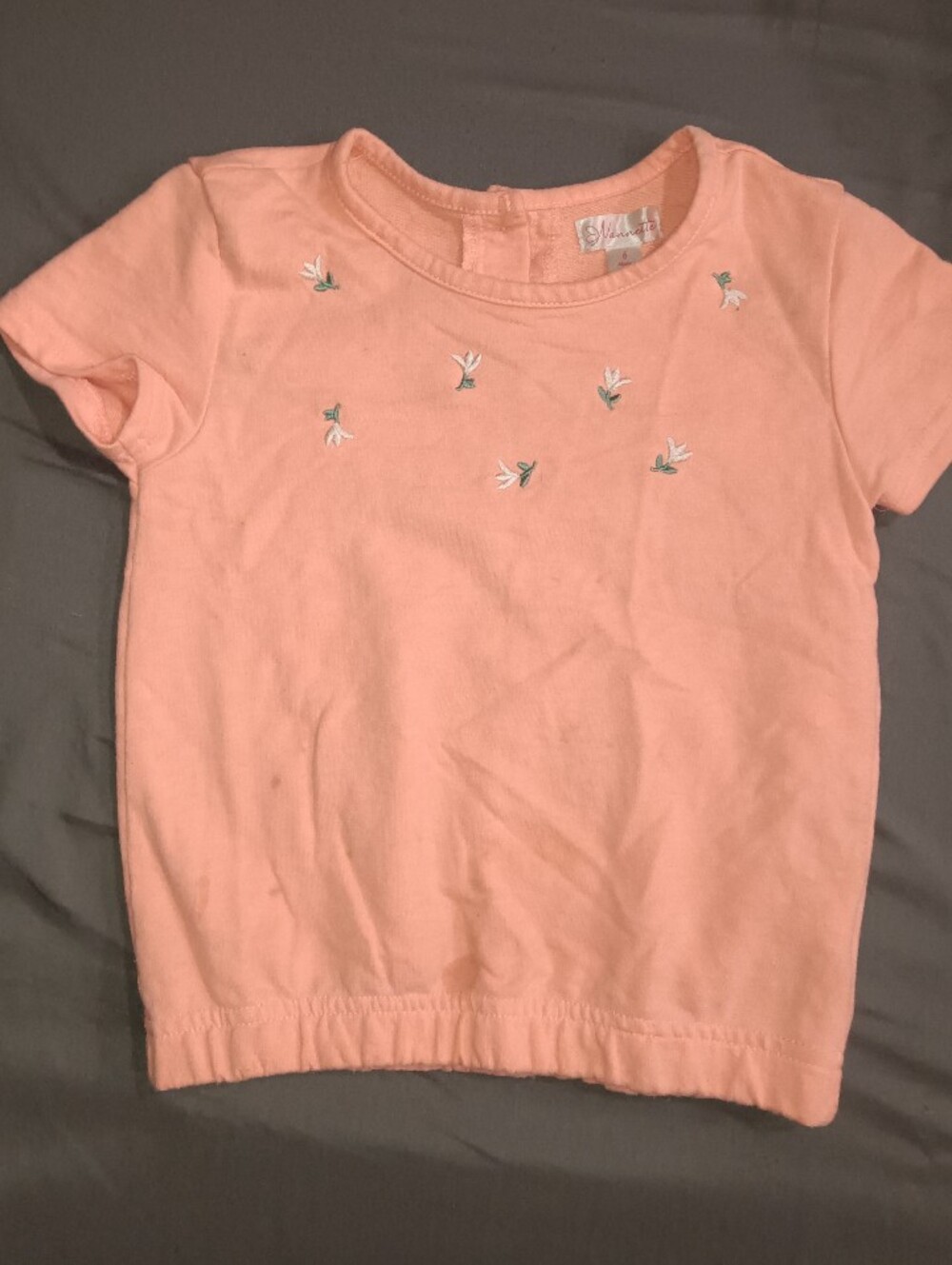 Nannette Peach Short Sleeve Tee with Tiny Floral Embroidery